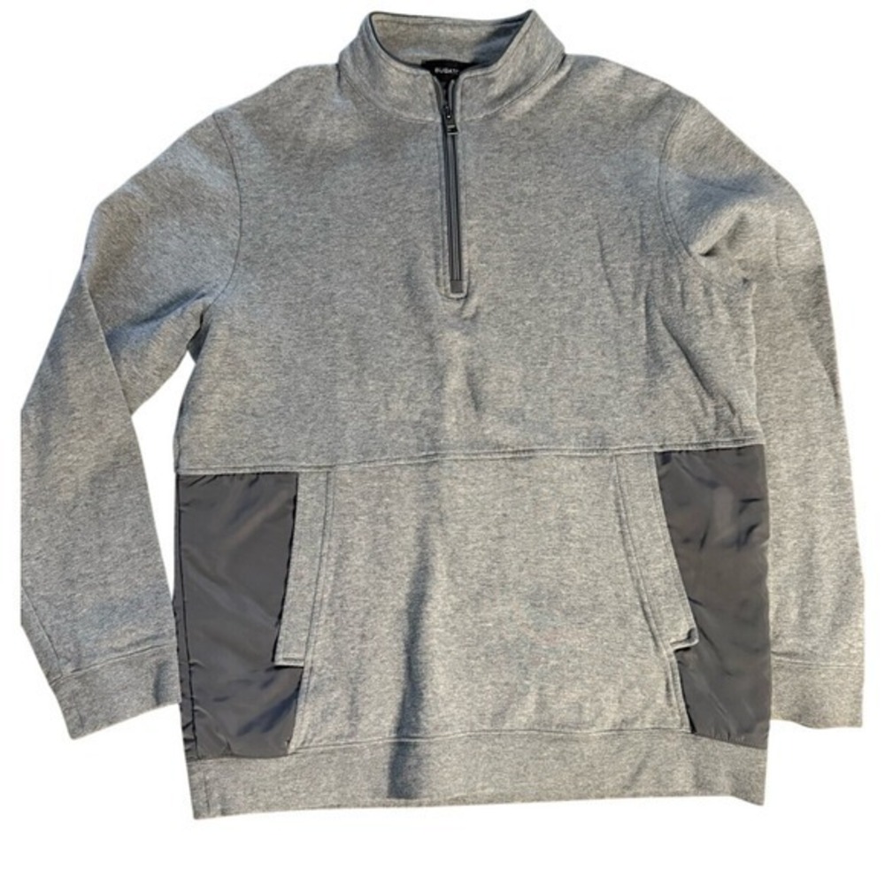 Bugatchi Mens Quarter Zip Mixed Media Pullover Sweatshirt Gray Large‎